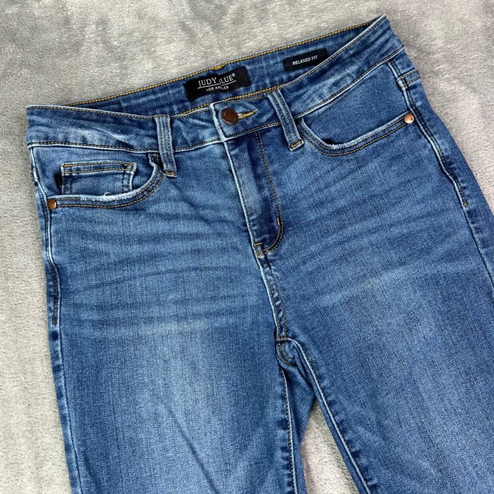 Judy Blue Relaxed Fit Jeans Womens 29 Blue Solid Stretch Denim Whiskered Preppy - Picture 3 of 14